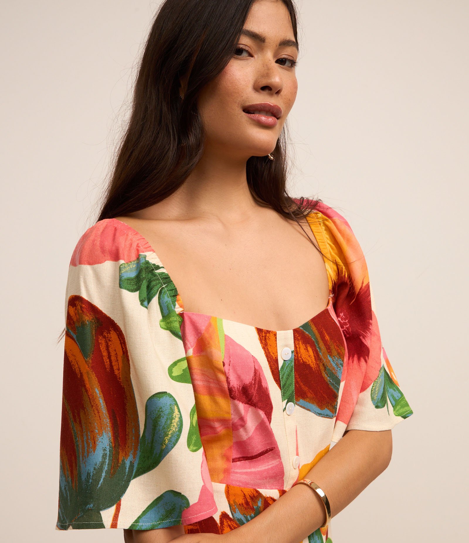 Vestido Long Midi Evasê em Viscolinho com Aviamento na Barra e Estampa Floral Multicores 3