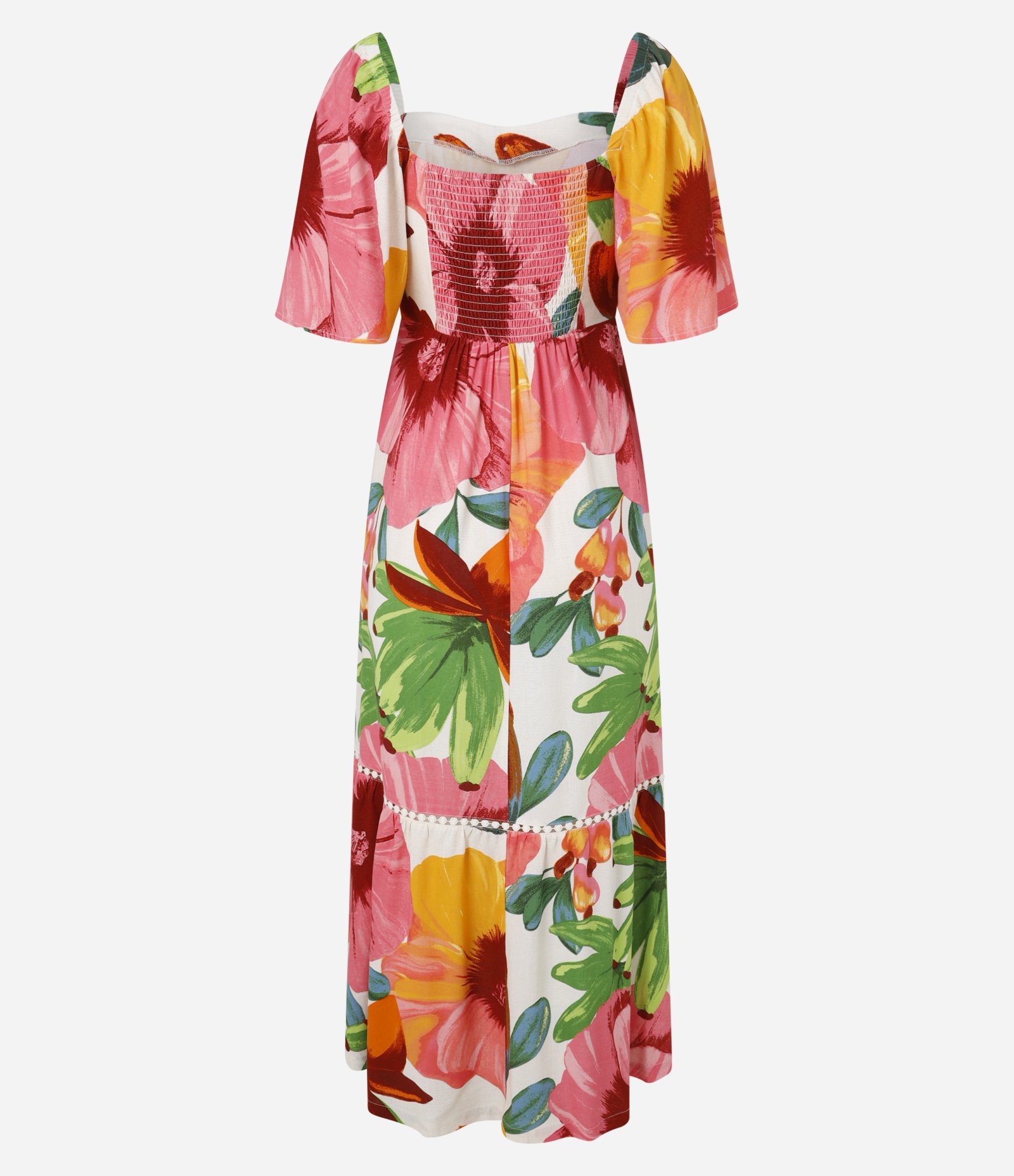 Vestido Long Midi Evasê em Viscolinho com Aviamento na Barra e Estampa Floral Multicores 7