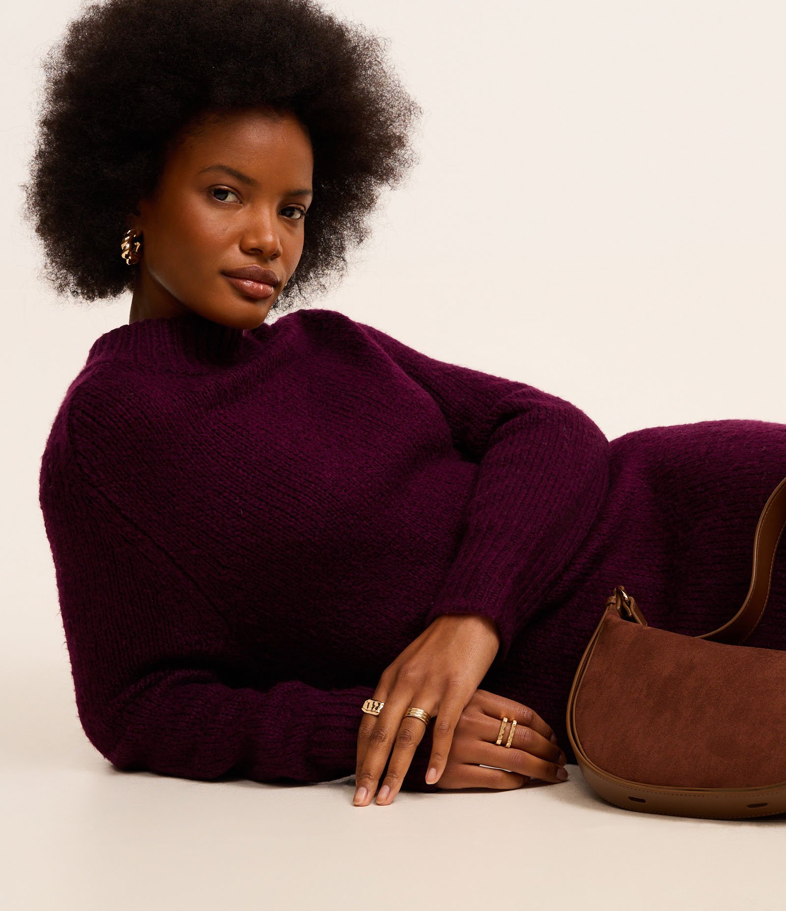 Vestido New Midi em Tricô com Gola Alta Canelada Bordeaux 8