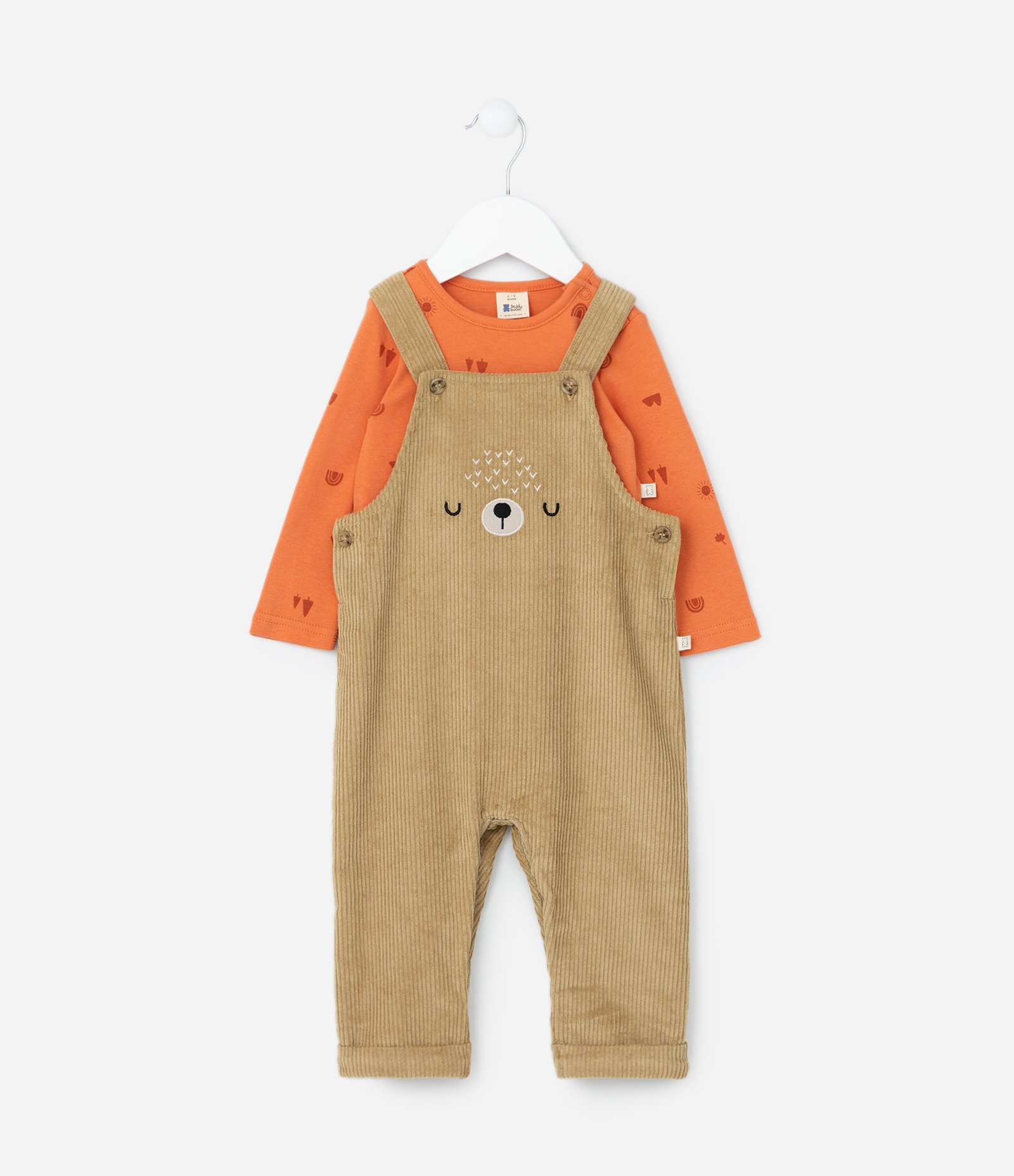 Conjunto Infantil em Veludo com Estampa Carinha de Bichinho - Tam 0 a 18 meses Marrom/Laranja 2
