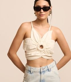 Top de Alça em Jeans com Formato Floral