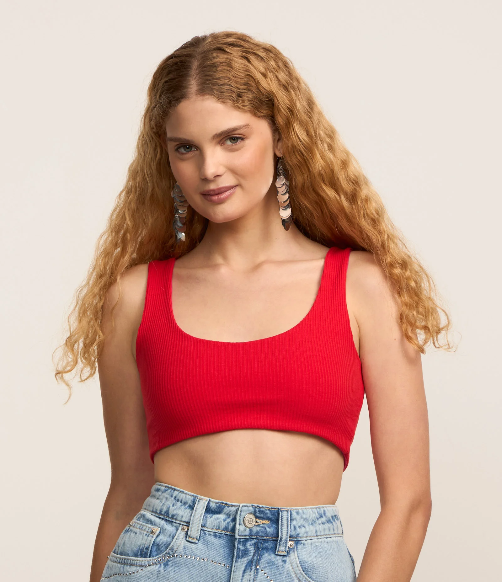 Blusa Regata Cropped Dupla Face em Tecido Misto Canelado Vermelho 1