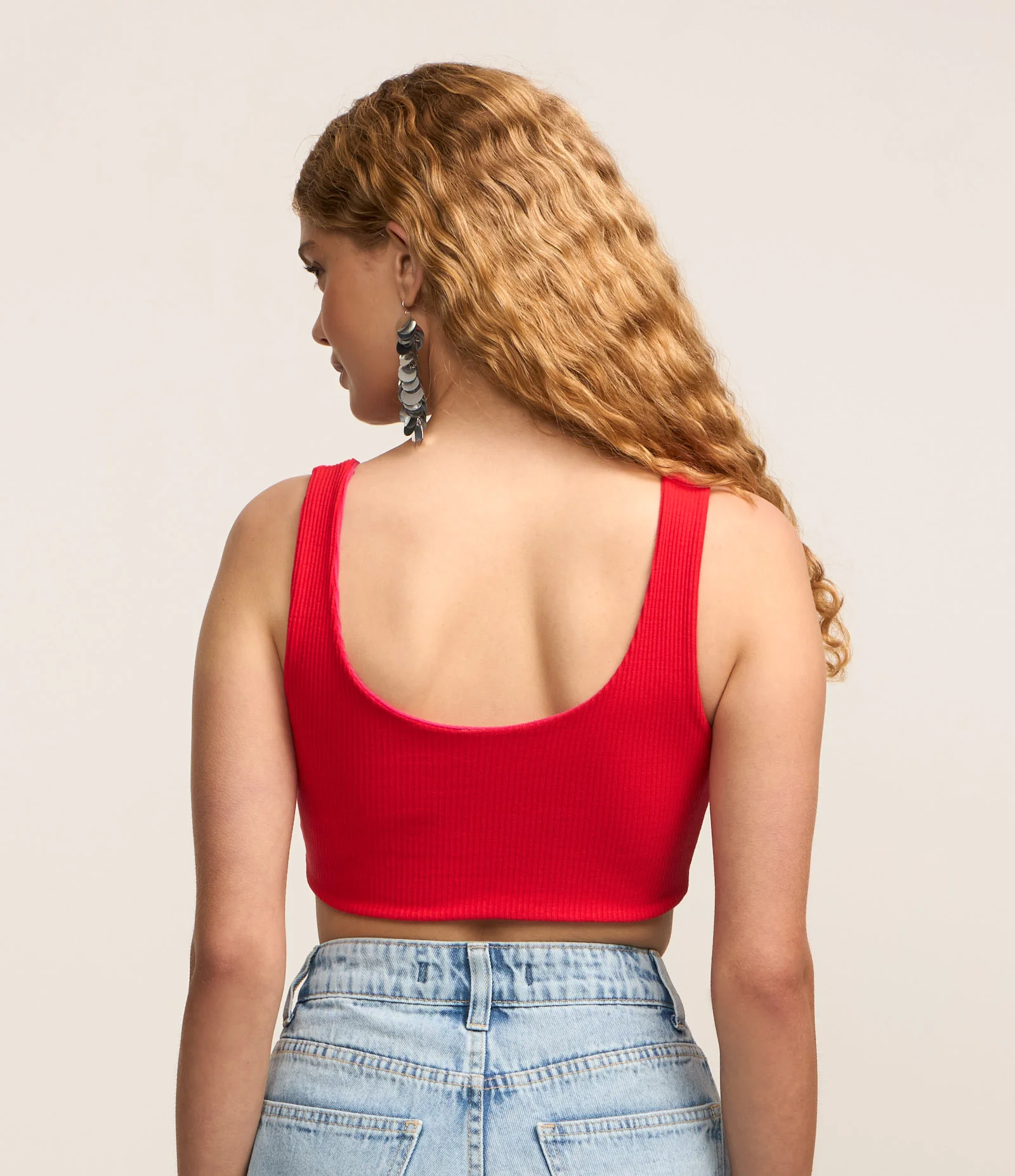 Blusa Regata Cropped Dupla Face em Tecido Misto Canelado Vermelho 4