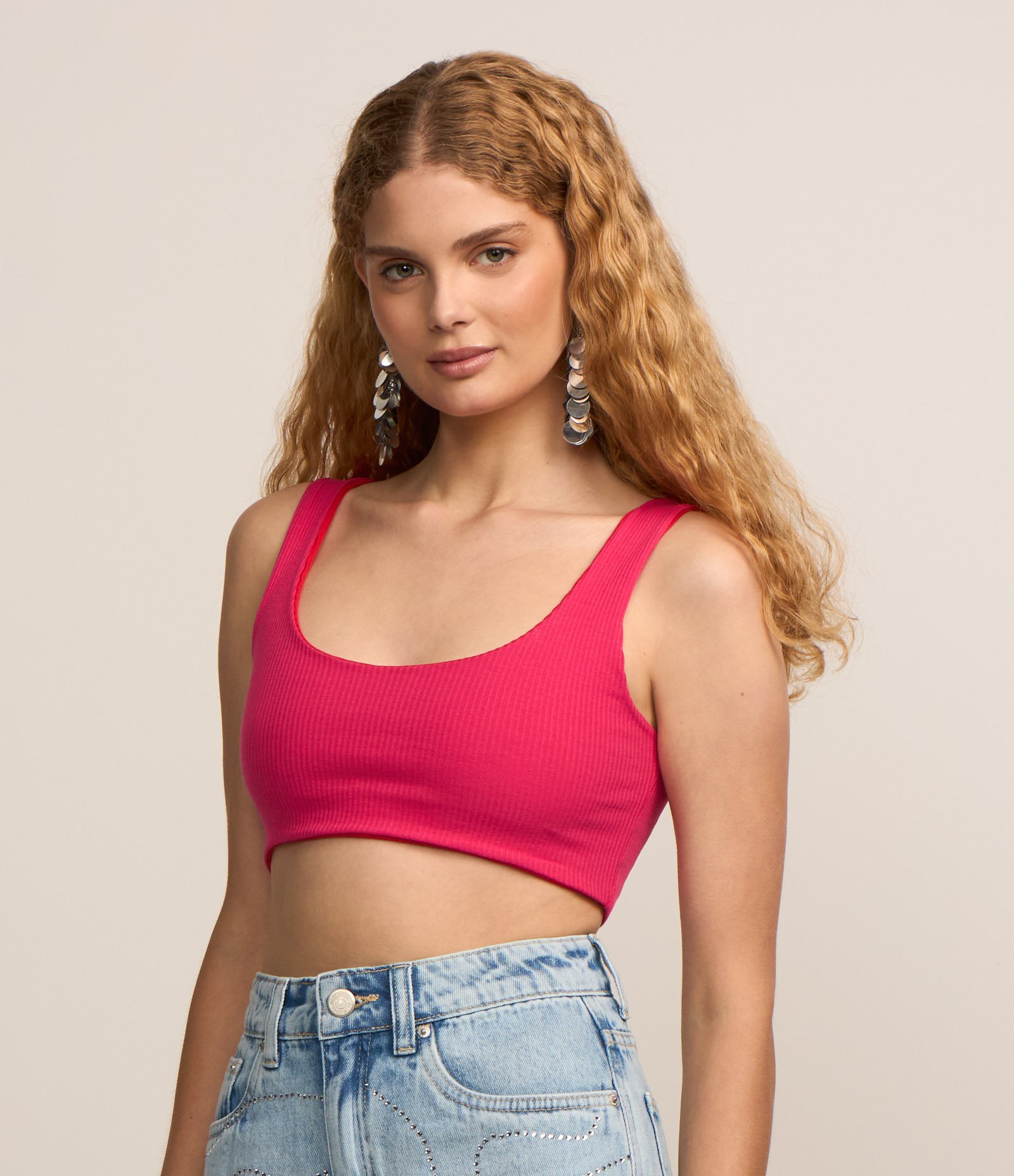 Blusa Regata Cropped Dupla Face em Tecido Misto Canelado Vermelho 5