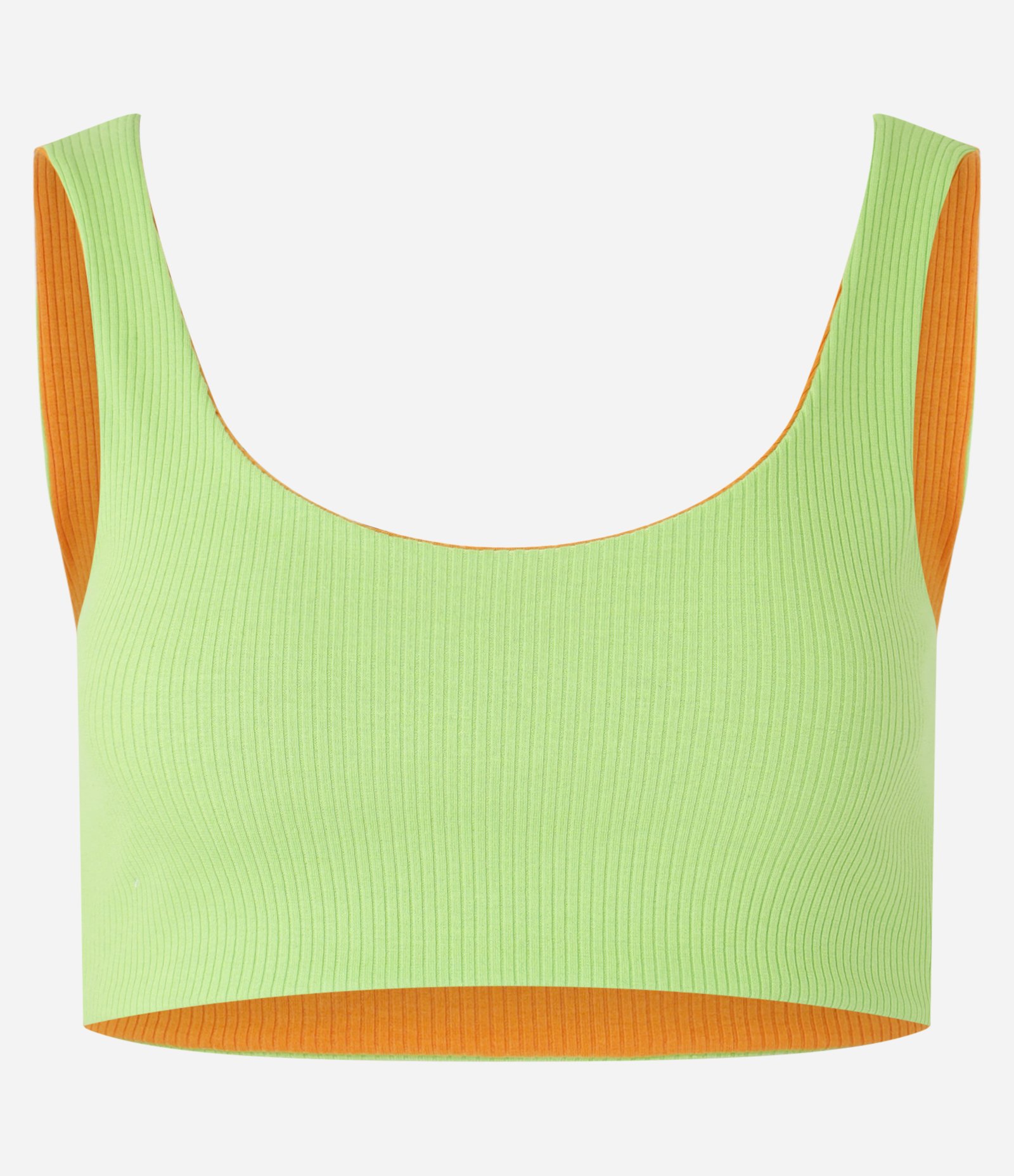 Blusa Regata Cropped Dupla Face em Tecido Misto Canelado Verde/Laranja 6