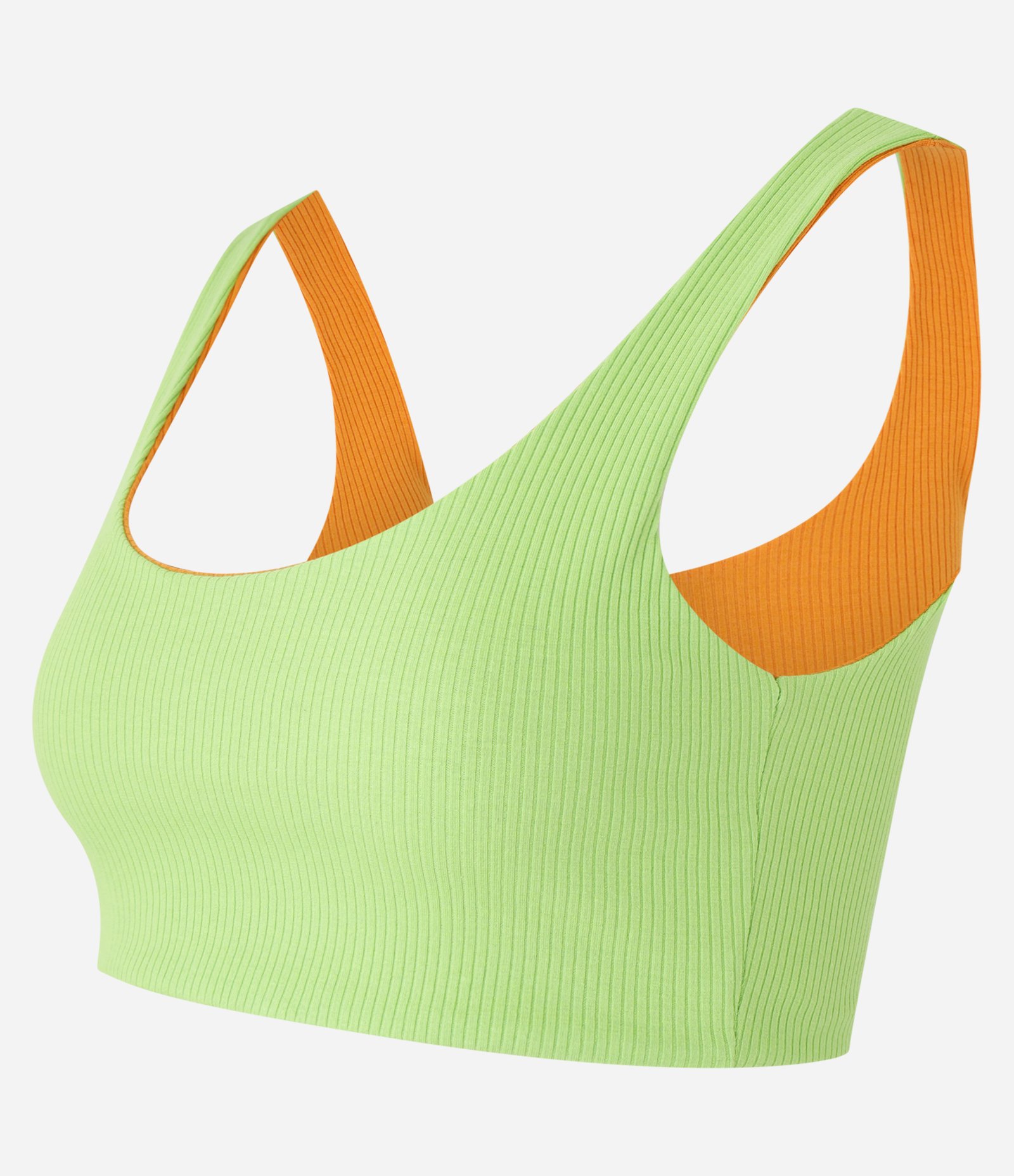 Blusa Regata Cropped Dupla Face em Tecido Misto Canelado Verde/Laranja 7