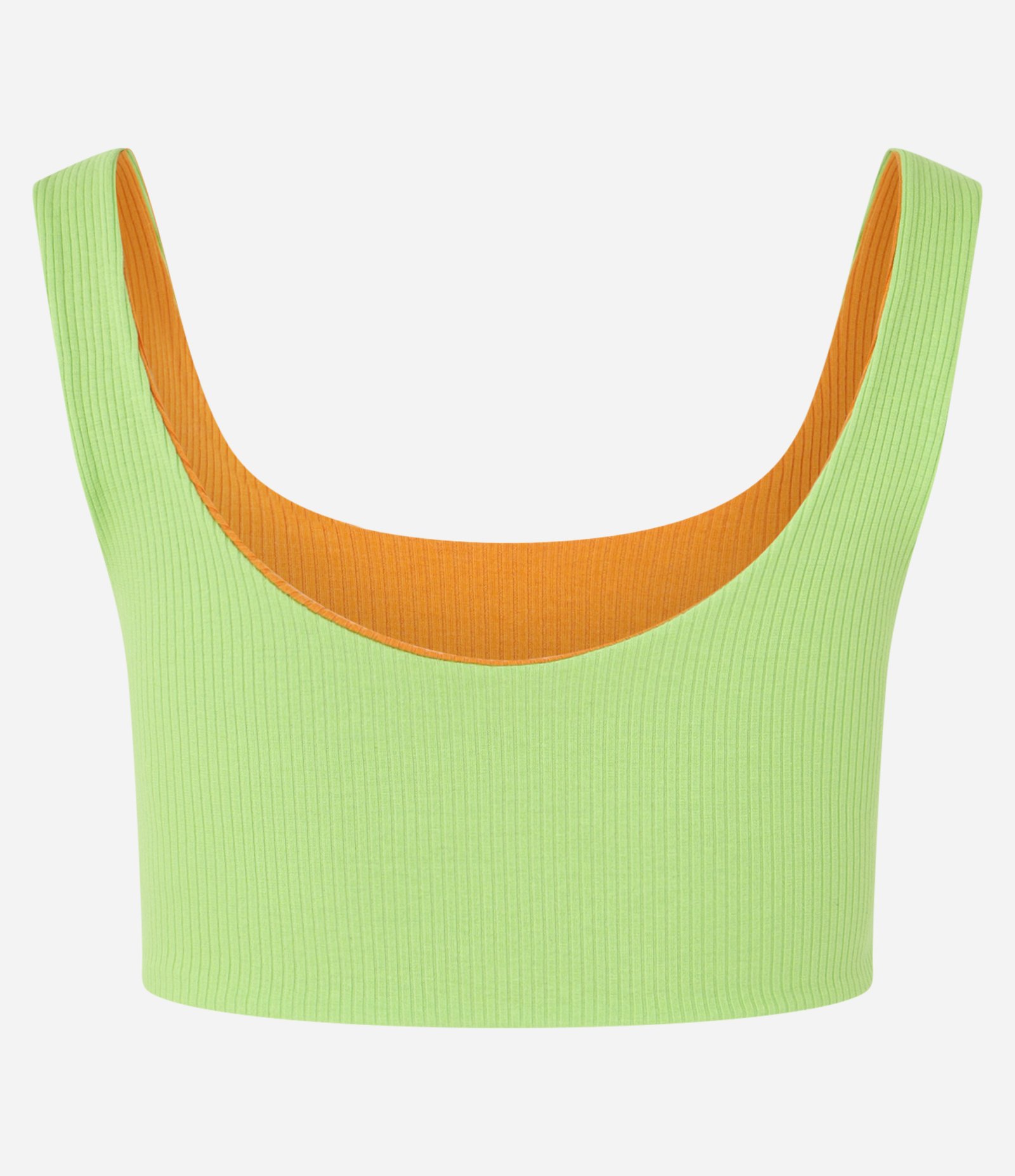 Blusa Regata Cropped Dupla Face em Tecido Misto Canelado Verde/Laranja 8