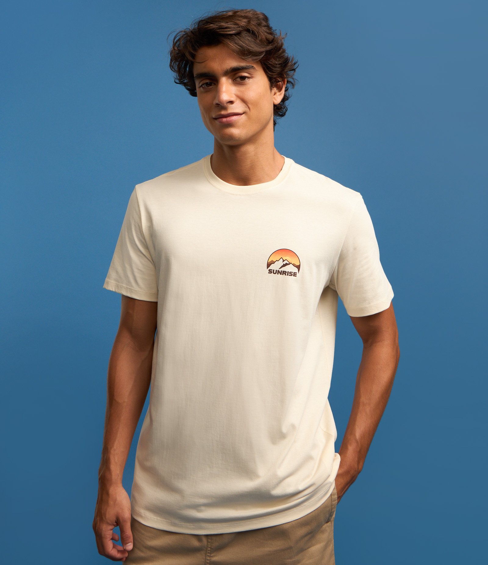Camiseta Comfort em Algodão com Estampa de Pôr do Sol Off White 4