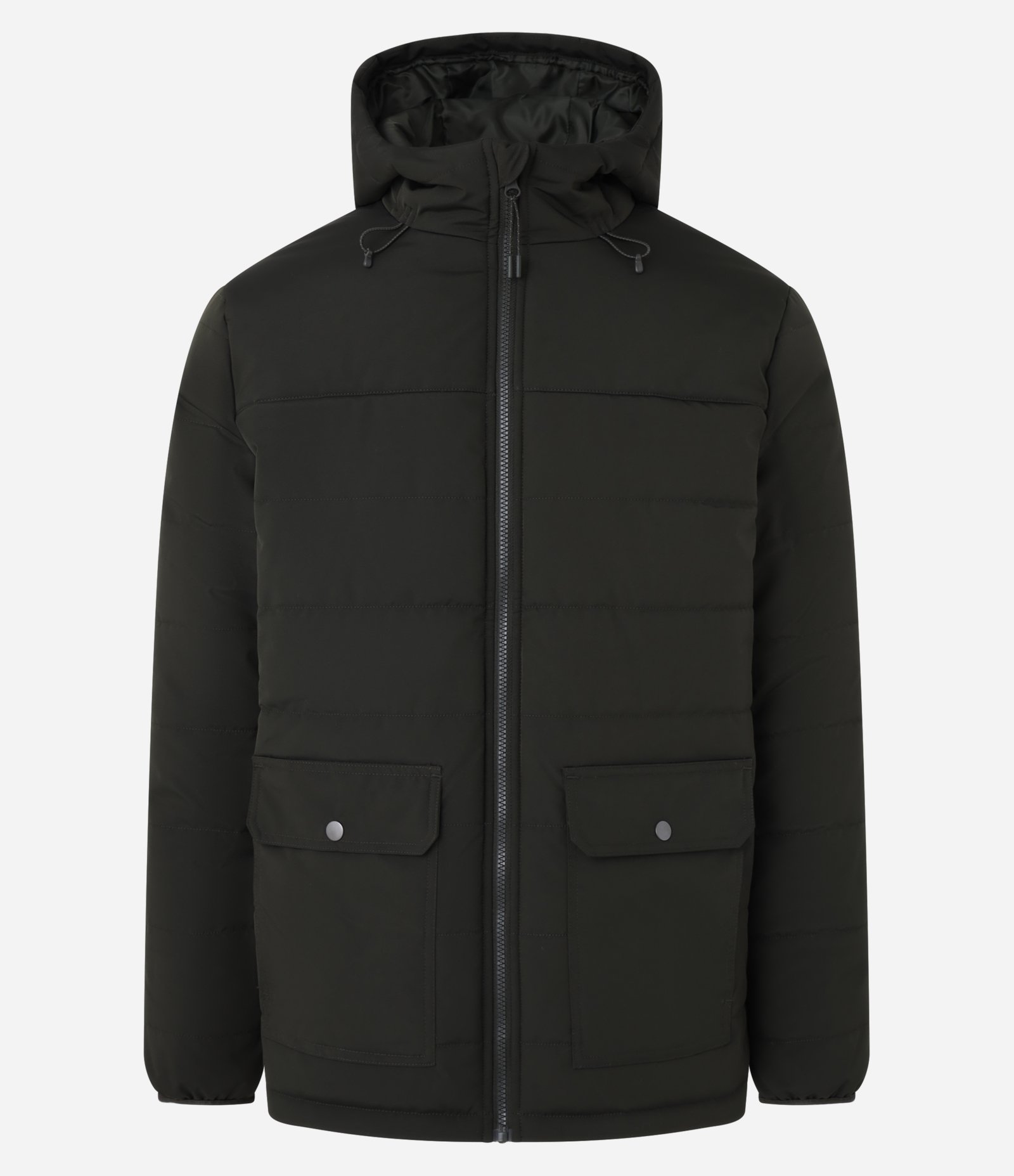 Jaqueta Puffer com Capuz e Bolsos Cargo Verde 1