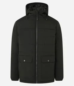Jaqueta Puffer com Capuz e Bolsos Cargo