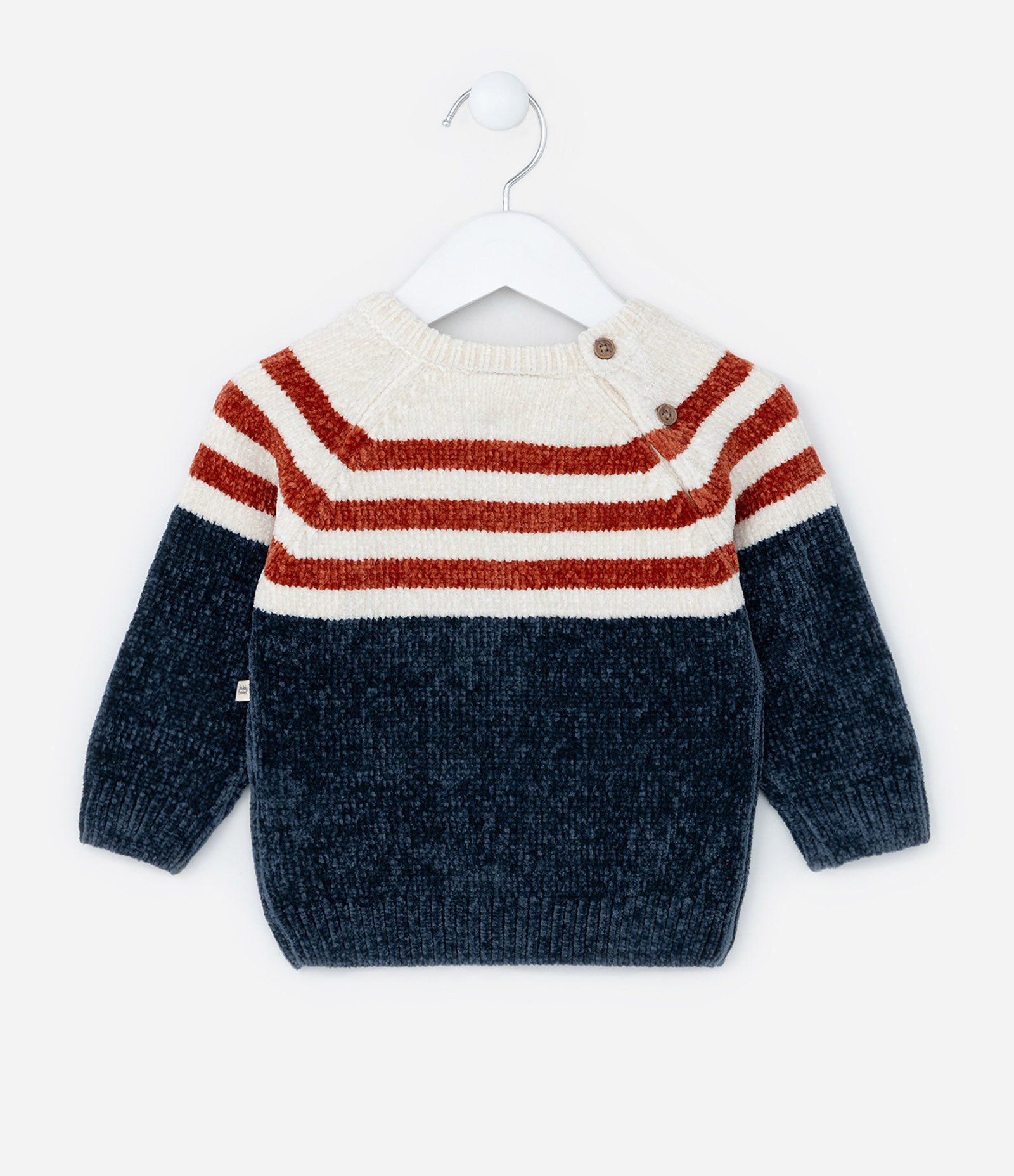 Suéter Infantil em Chenille com Bordado Bichinhos - Tam 0 a 18 meses Branco/Azul 2