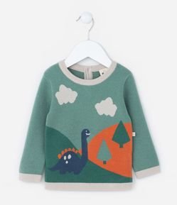 Suéter Infantil em Tricô com Estampa Dino - Tam 0 a 18 meses