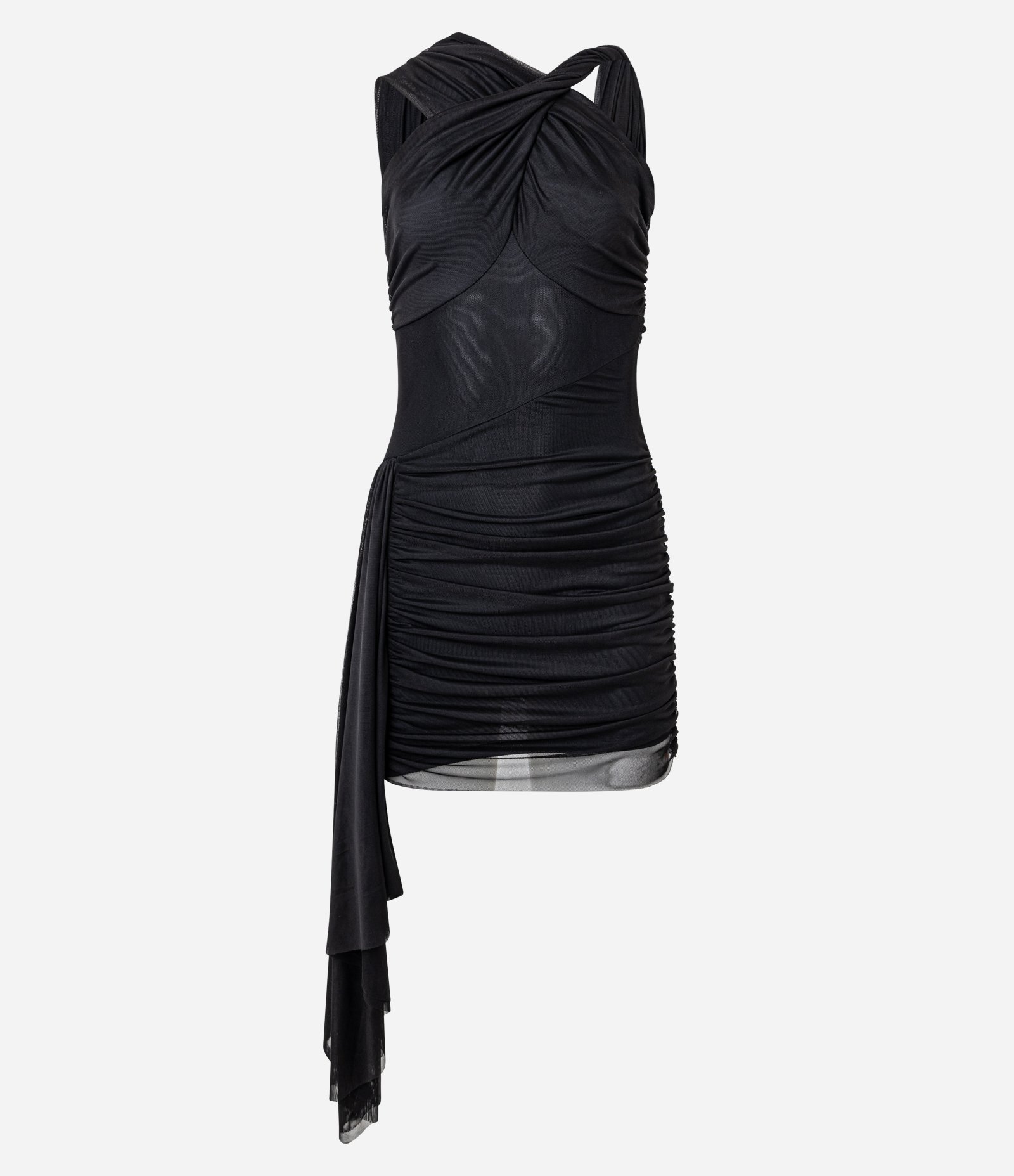 Vestido Curto em Tule com Decote Cruzado e Alça Pendurada Preto 5