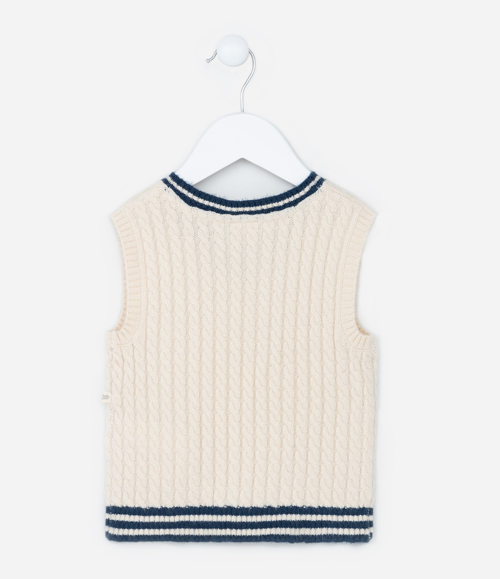 Colete Infantil em Tricô Trançado com Viés Contrastantes - Tam 0 a 18 meses Bege 2