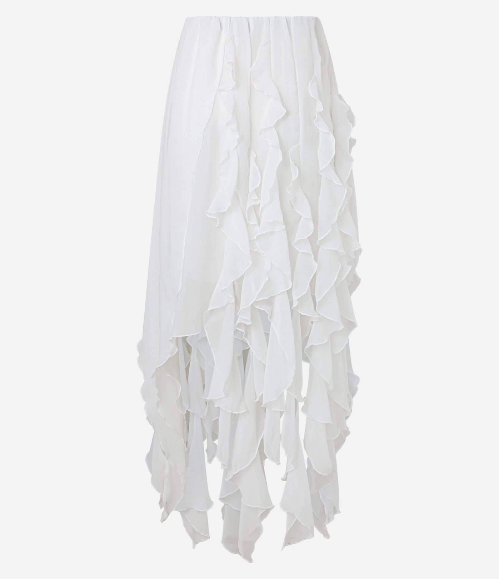 Saia Midi em Chiffon com Pontas Onduladas Branco 7