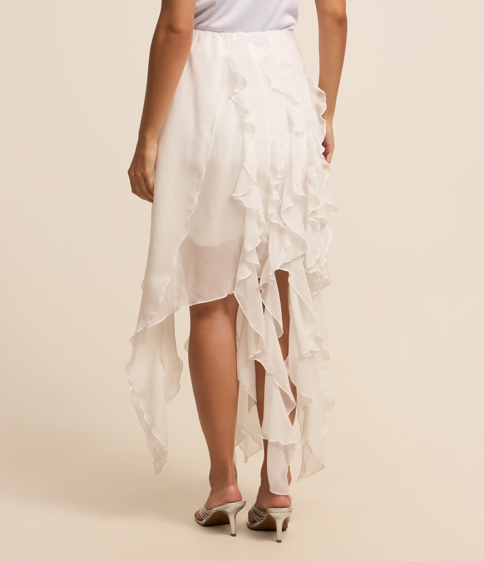 Saia Midi em Chiffon com Pontas Onduladas Branco 3