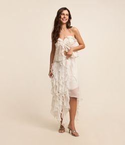 Saia Midi em Chiffon com Pontas Onduladas