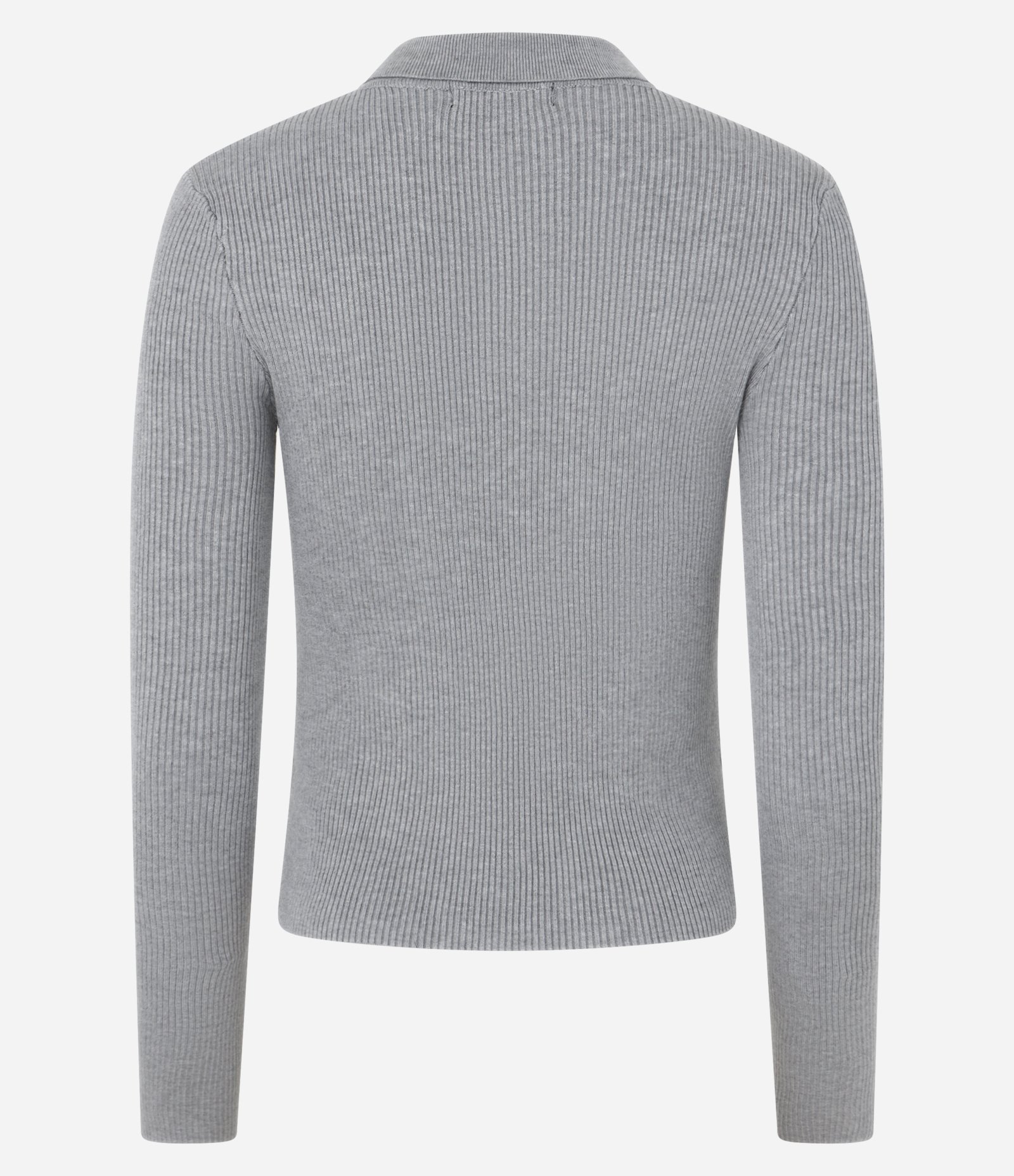Blusa em Tricô com Pedrarias de Strass na Gola Polo Cinza 3