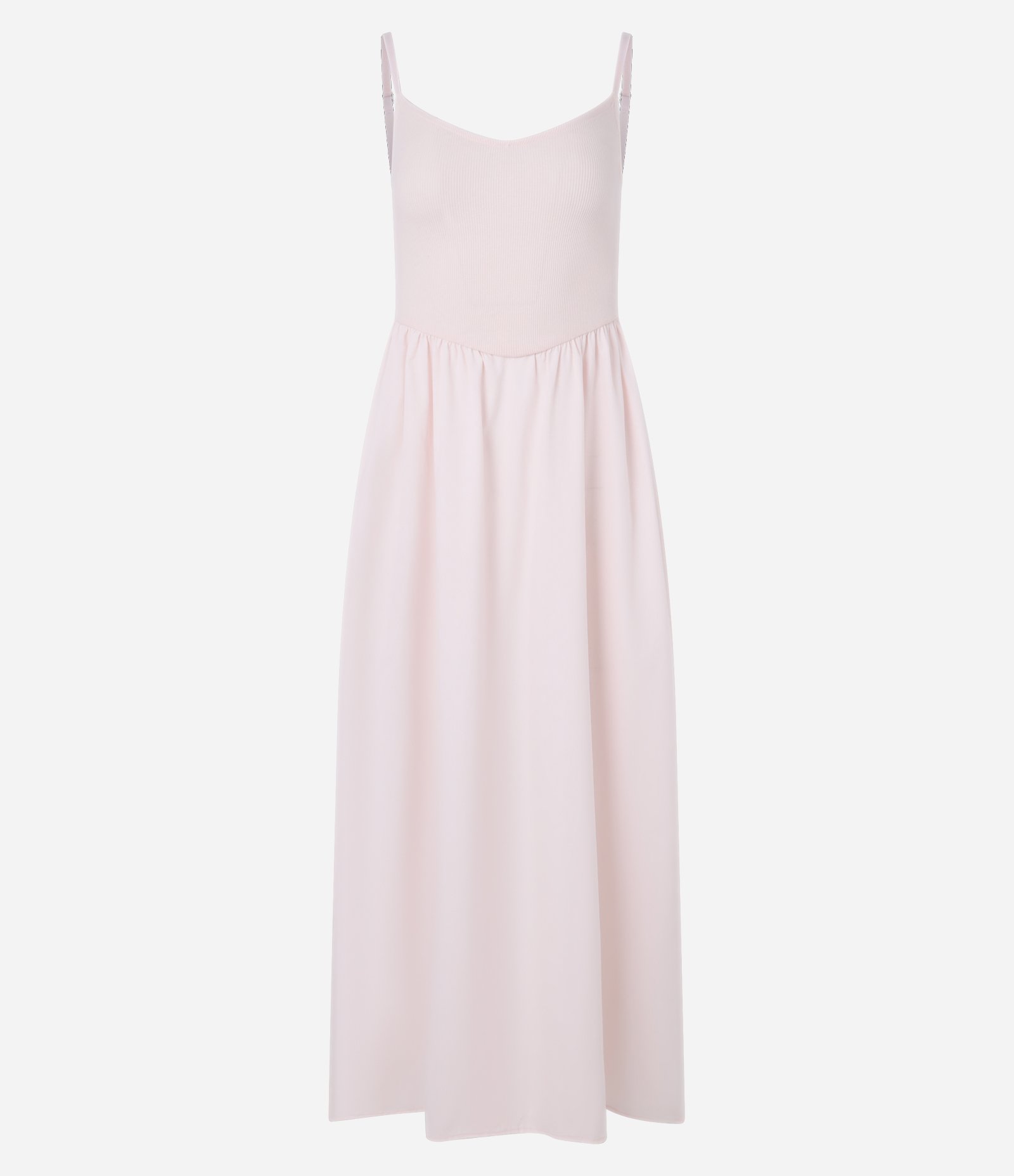 Vestido Long Midi de Alça Fina com Mix de Tecidos Rosa Claro 4