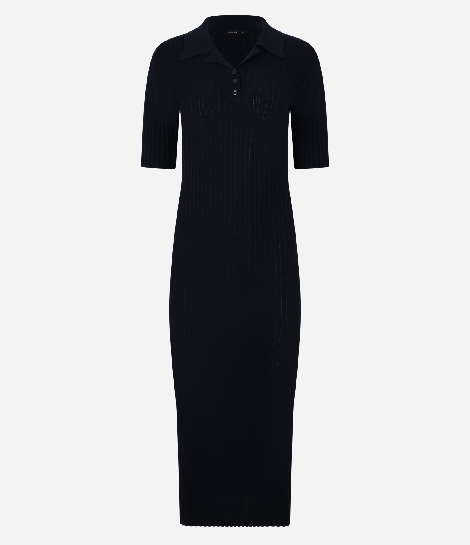 Vestido Long Midi em Tricô com Gola Polo Azul Marinho 6