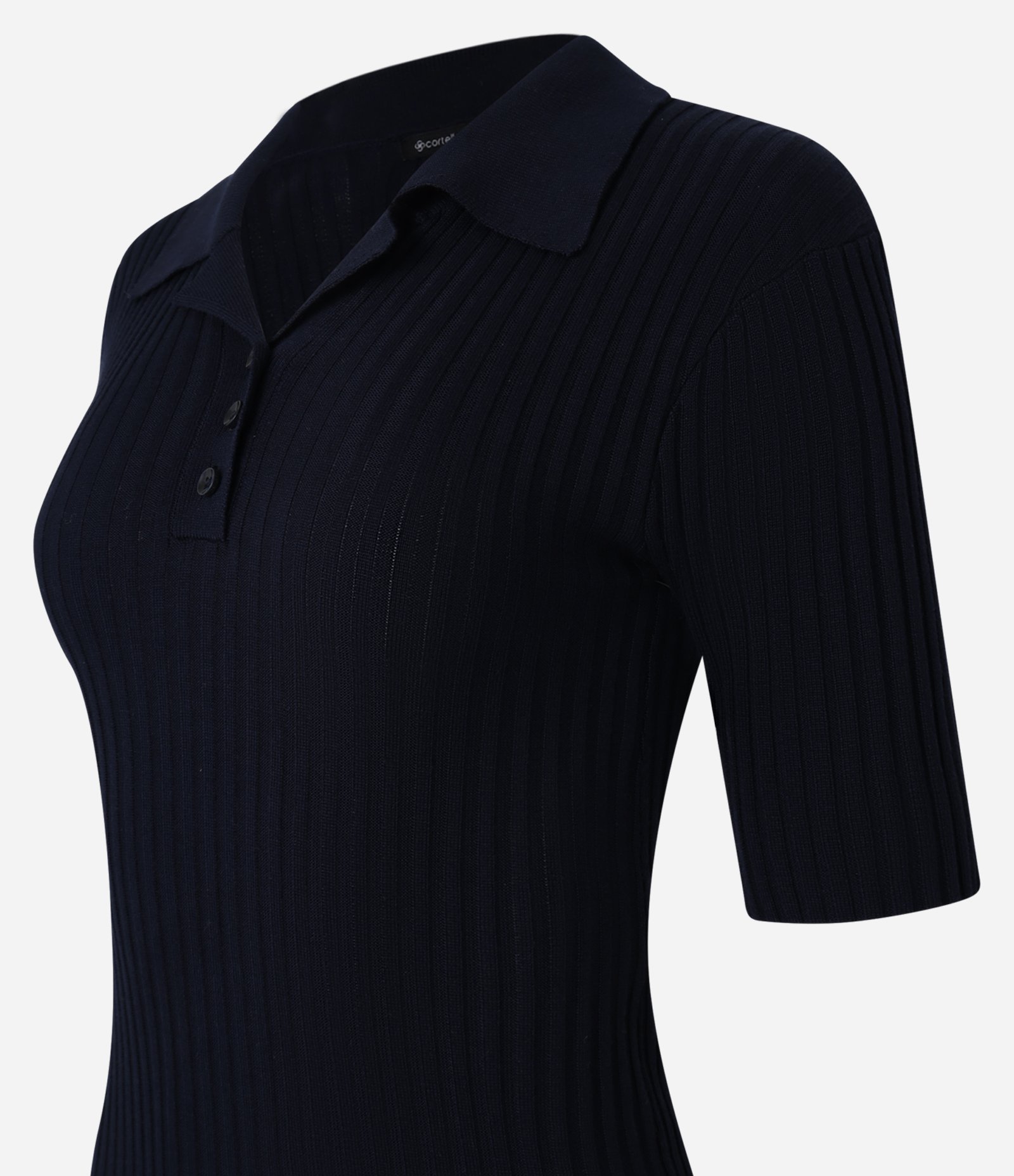 Vestido Long Midi em Tricô com Gola Polo Azul Marinho 7