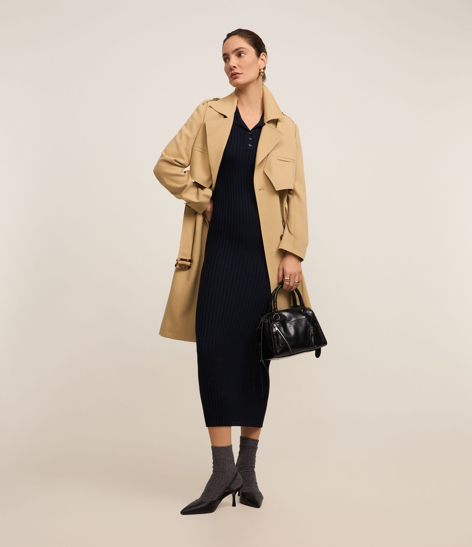 Vestido Long Midi em Tricô com Gola Polo Azul Marinho 2