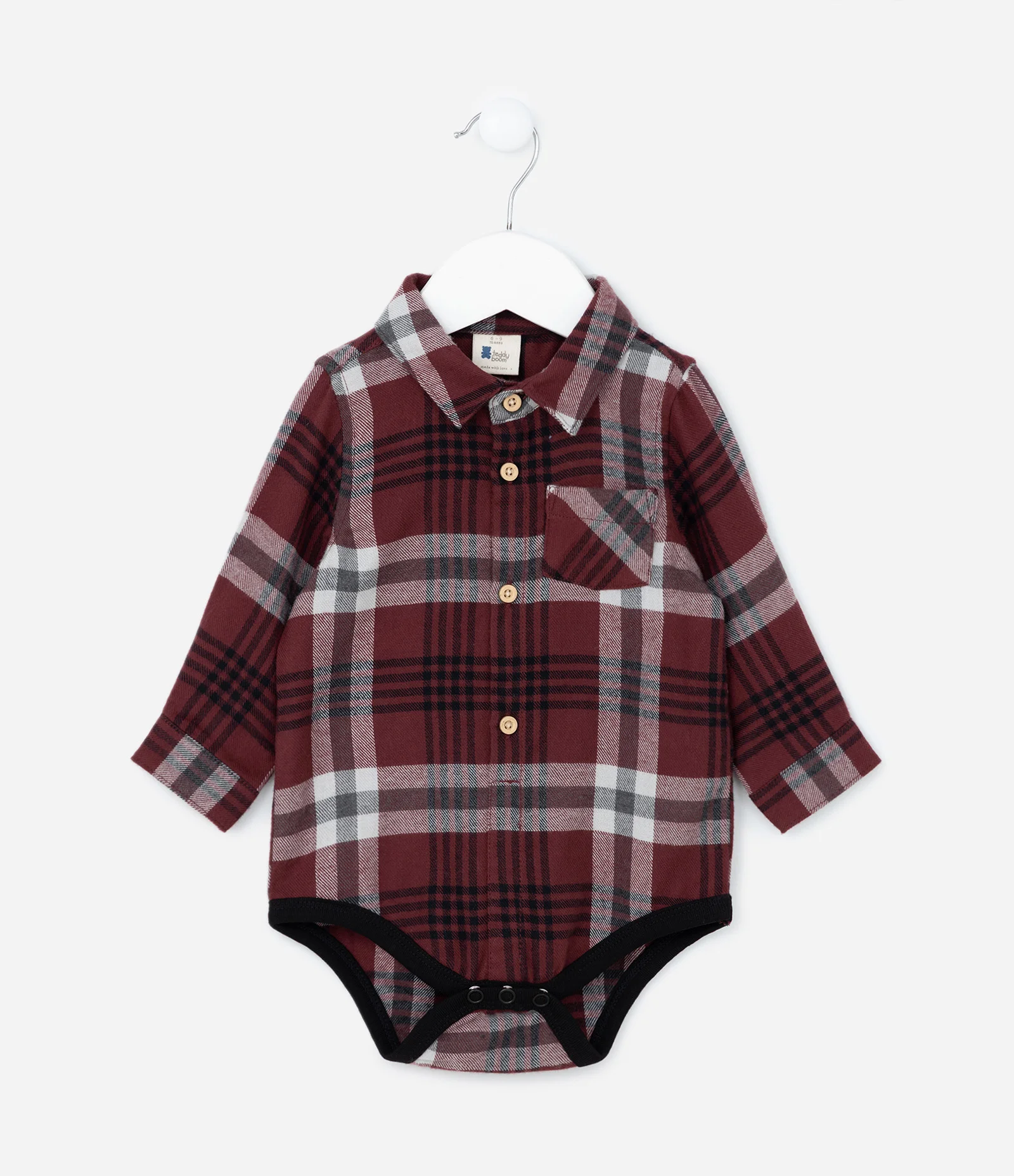 Body Infantil com Bolsinho e Estampa Xadrez - Tam RN a 12 meses Vermelho 1