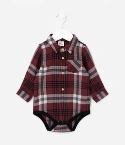 Body Infantil com Bolsinho e Estampa Xadrez - Tam RN a 12 meses