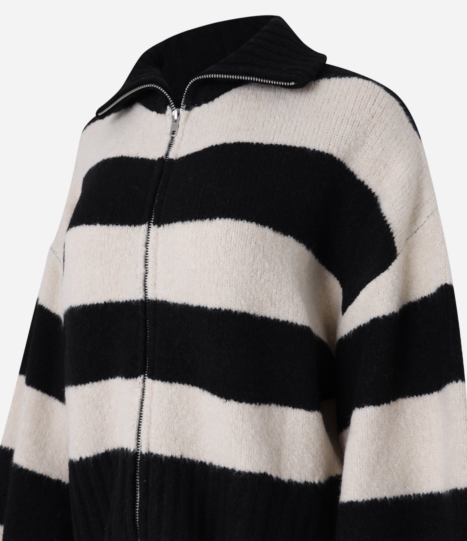 Cardigan em Tricô com Punho e Listras Largas Bege/Preto 8