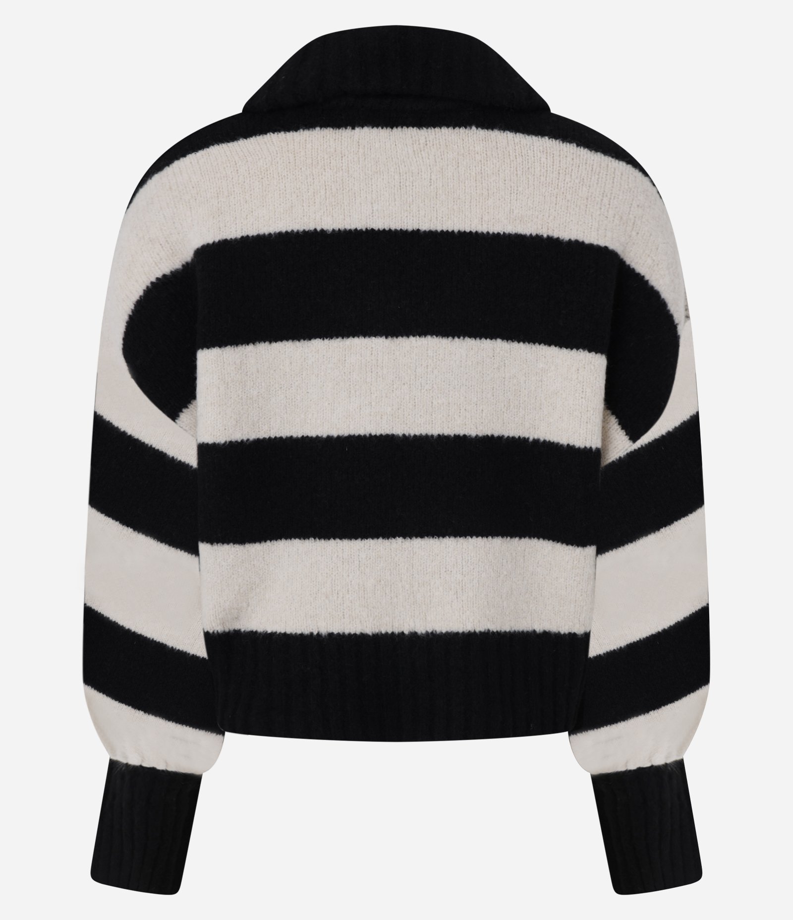 Cardigan em Tricô com Punho e Listras Largas Bege/Preto 9