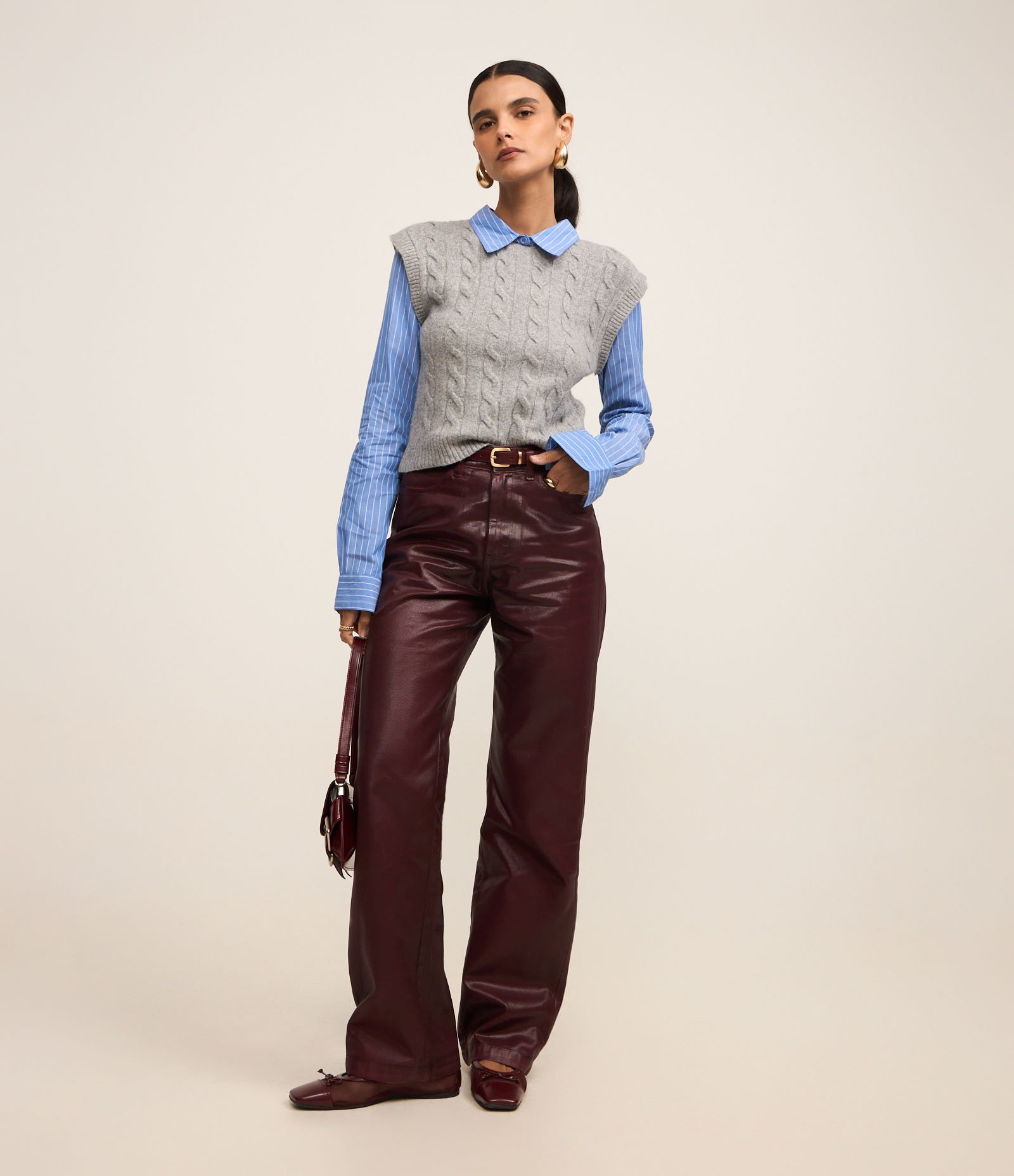 Blusa com Colete de Tricô Sobreposto em Mix de Pontos Cinza/Azul 3