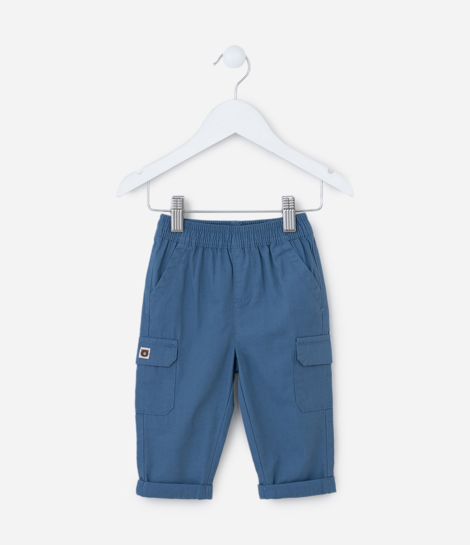Calça Infantil em Sarja com Bolsos Cargo - Tam 0 a 18 meses Azul 1
