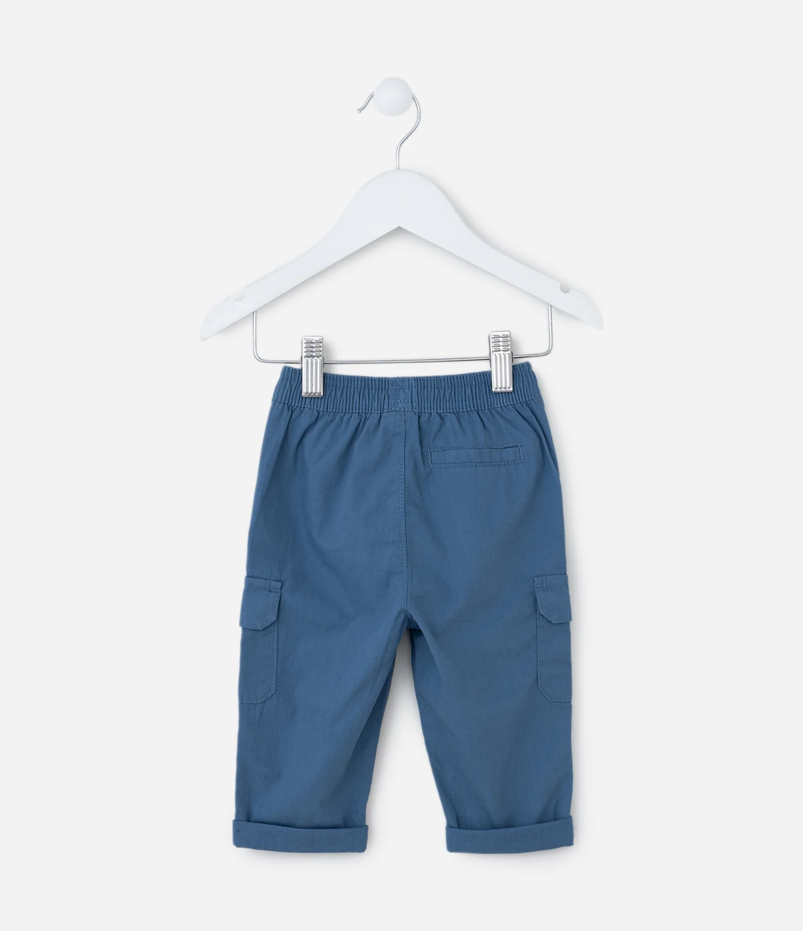 Calça Infantil em Sarja com Bolsos Cargo - Tam 0 a 18 meses Azul 2