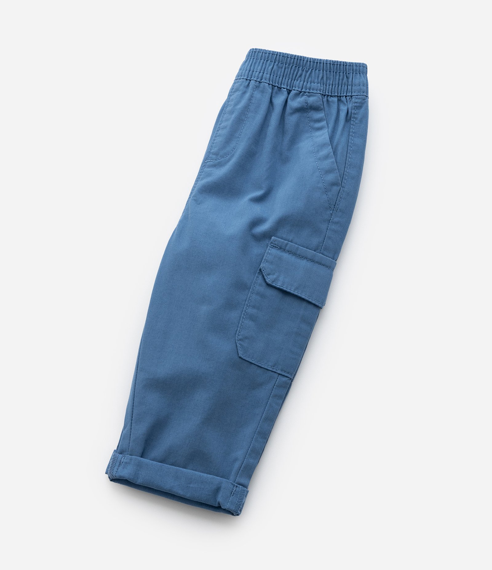 Calça Infantil em Sarja com Bolsos Cargo - Tam 0 a 18 meses Azul 7
