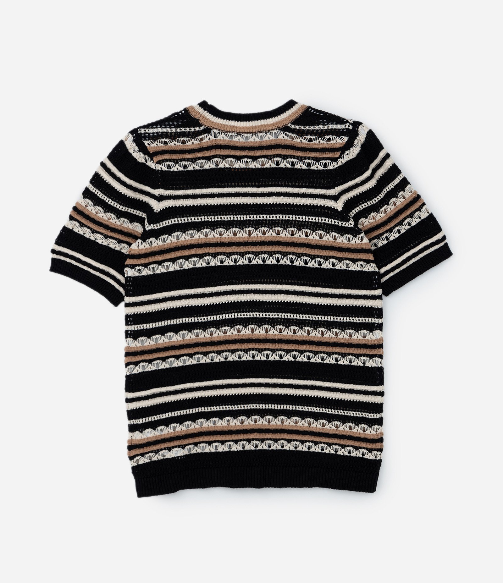 Blusa em Tricô Listrado com Manga Bufante Curve & Plus Size Preto/Marrom/Off White 5