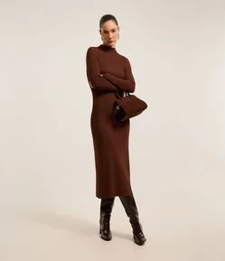 Vestido Long Midi em Tricô com Gola Alta