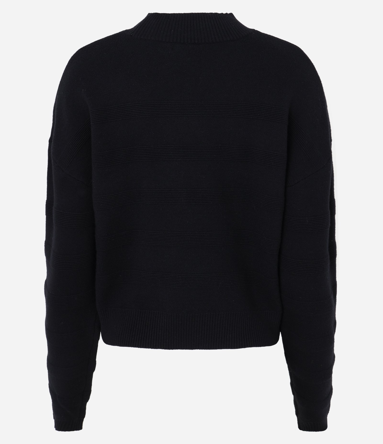 Suéter em Tricô com Gola Altinha e Textura Jacquard de Listras Preto 3