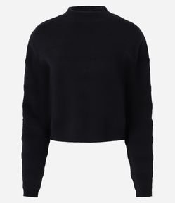 Suéter em Tricô com Gola Altinha e Textura Jacquard de Listras