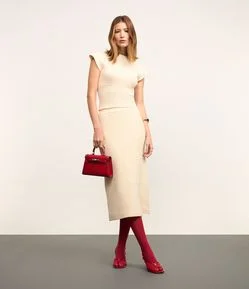 Saia Evasê New Midi em Tricô com Transpasse