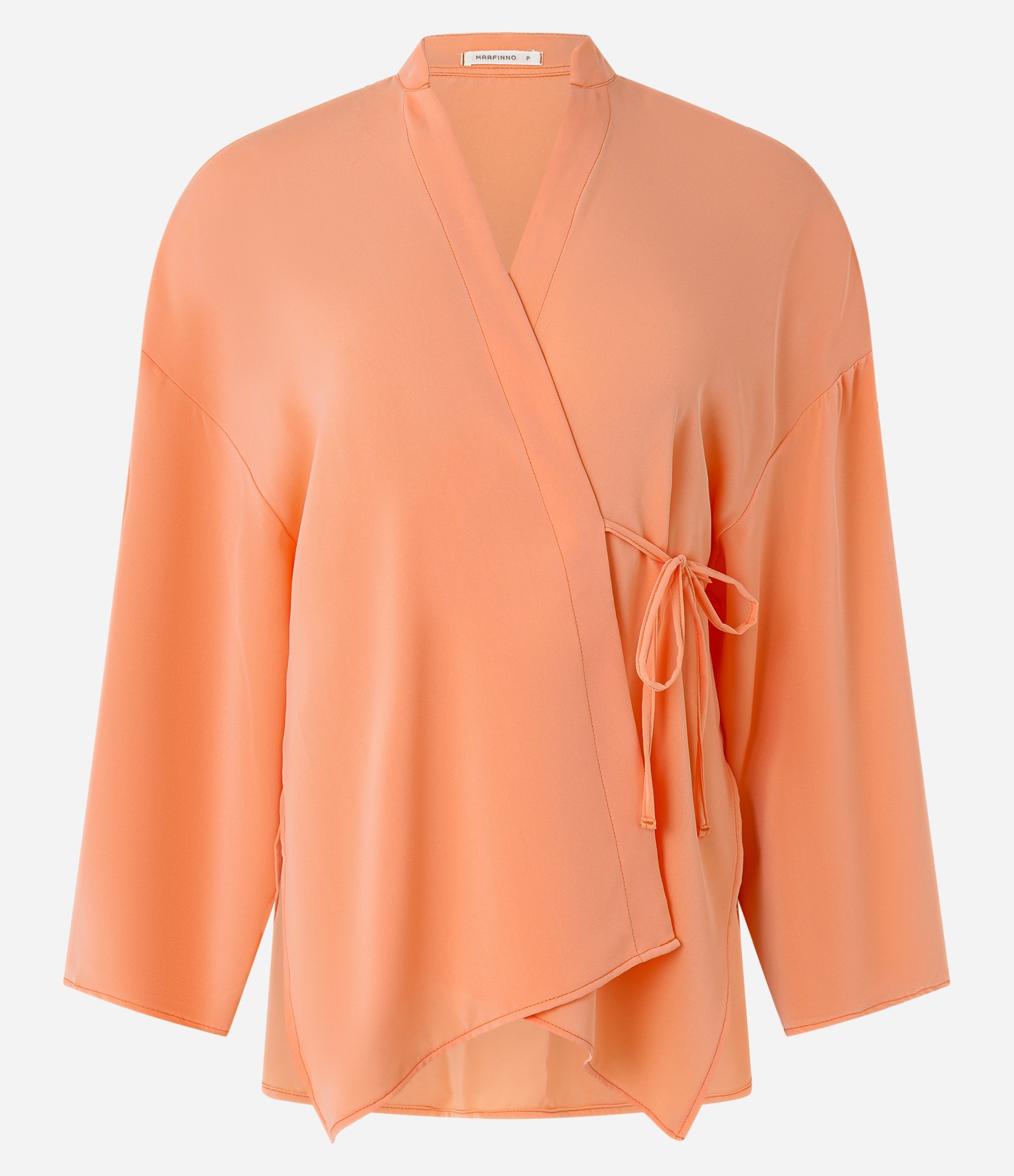 Camisa em Crepe com Decote Transpassado Laranja 5