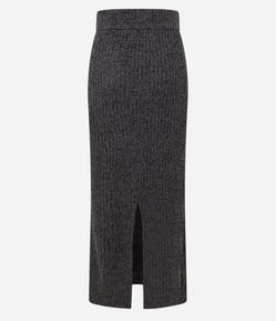 Saia Midi em Tricô com Cintura Alta e Fio Metalizado