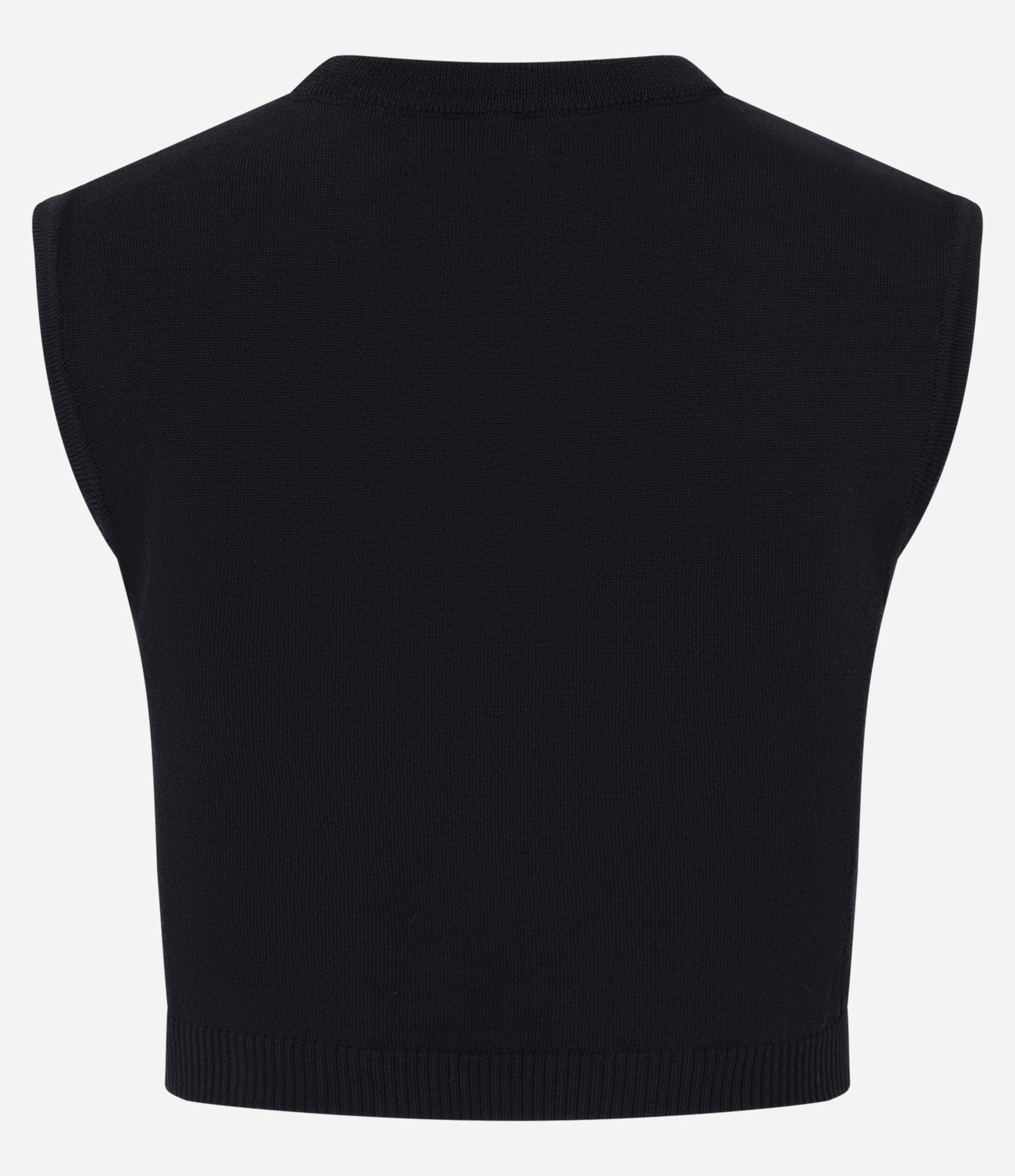 Blusa sem Manga em Tricô com Faixas Frontais e Botões Preto 7