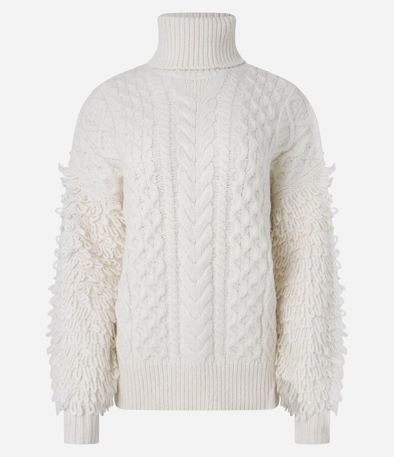 Suéter em Tricô com Mix de Pontos e Gola Alta Bege 10