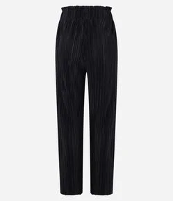 Calça Reta Cintura Alta com Efeito Plissado e Elástico no Cós