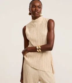 Blusa de Textura Jacquard com Barra Assimétrica