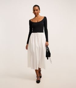 Vestido Hi-Lo Long Midi em Ribana e Tricoline