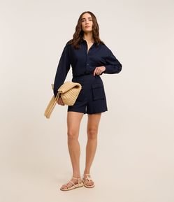 Short Reto Cintura Alta em Piquet com Bolsos Cargo