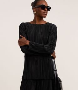 Suéter com Efeito Plissado e Decote Redondo