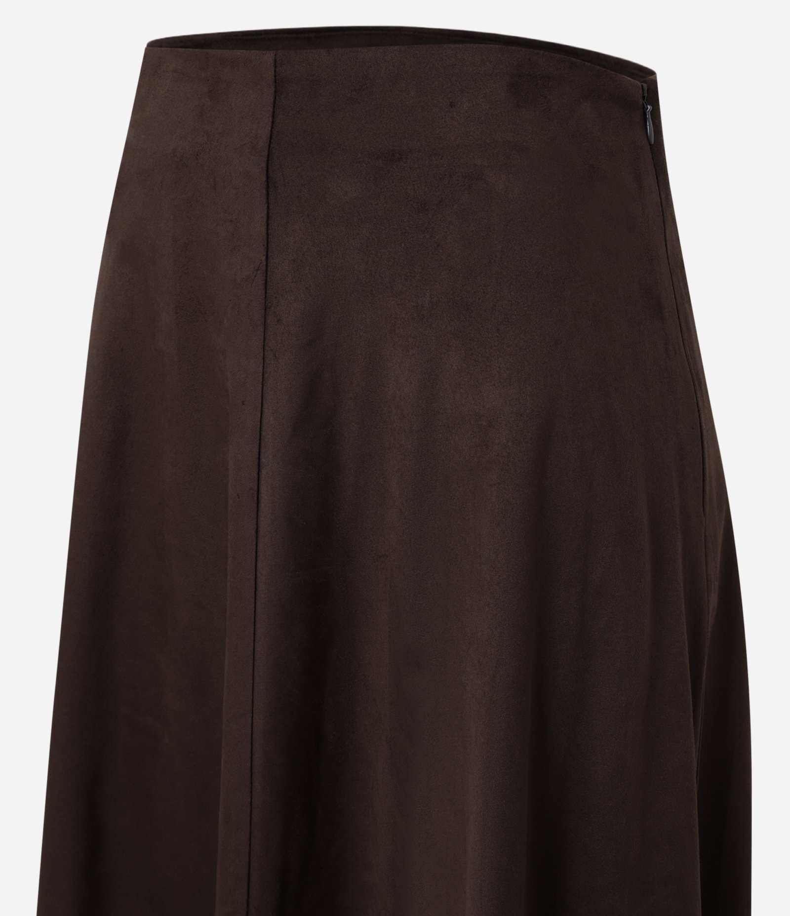 Saia Evasê New Midi em Suede com Recortes e Cintura Alta Marrom 6