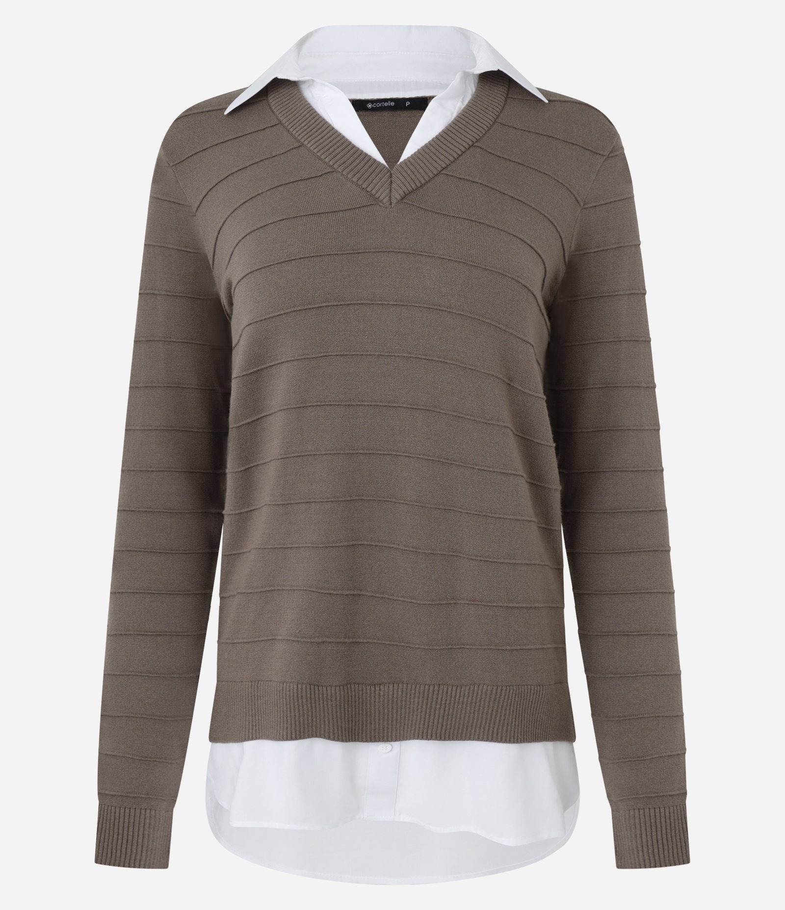 Blusa Texturizada em Tricô Leve com Barra e Gola de Camisa Bege 6